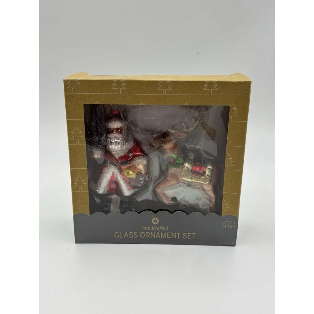 Target Handcrafted Glass Christmas Tree Ornaments Set Of 2 Santa Reindeer